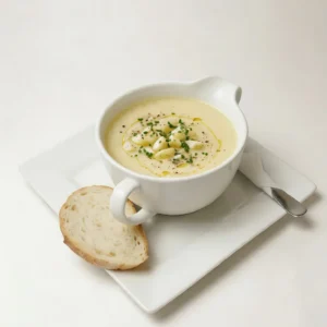 Potato and leek soup with roll